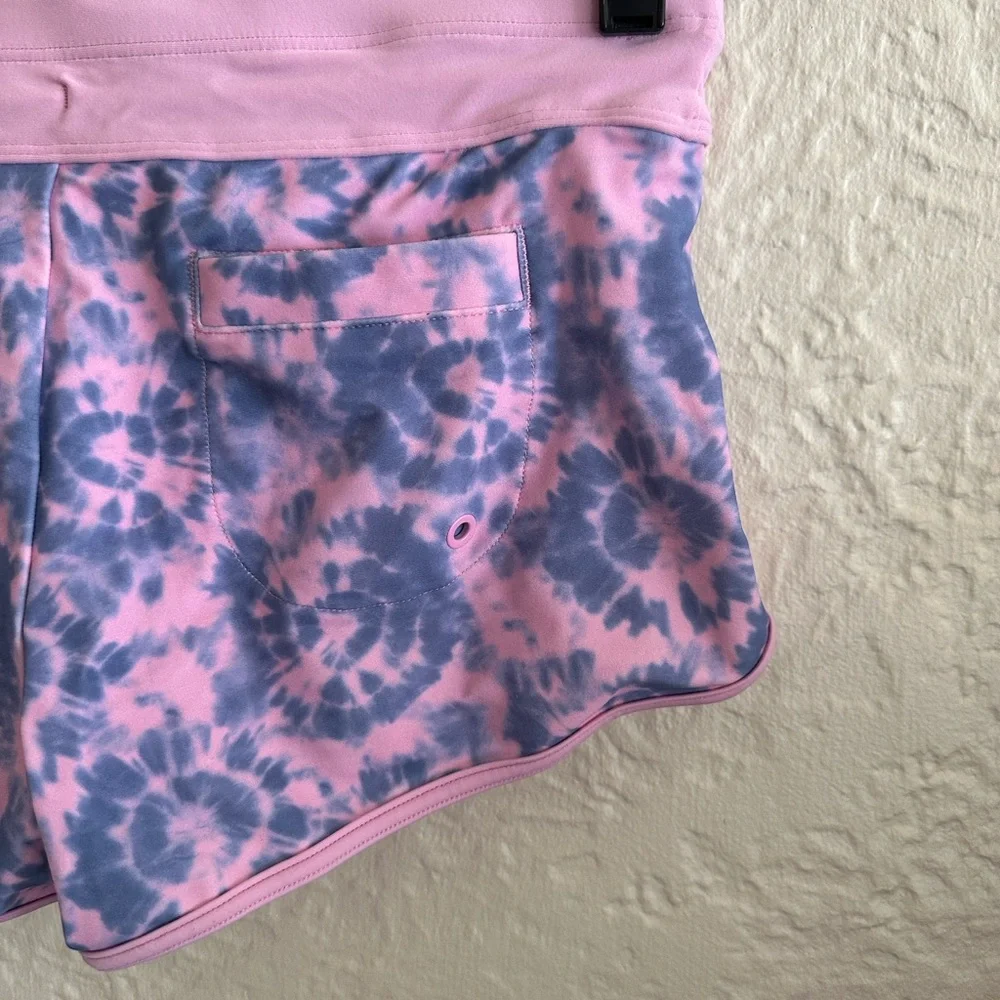 Athleta Girl Cannonball 2.0 Short Swim Bottoms Kids Pink Purple Tie Dye XL 14